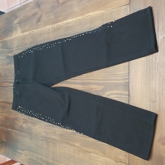 AG Adriano Goldschmied Isabelle Black Studded High Rise Straight Crop Pa… - Picture 3 of 8